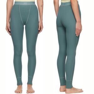 SKIMS Cotton Rib Knit Pull On High Rise Leggings Kyanite Green L NWT